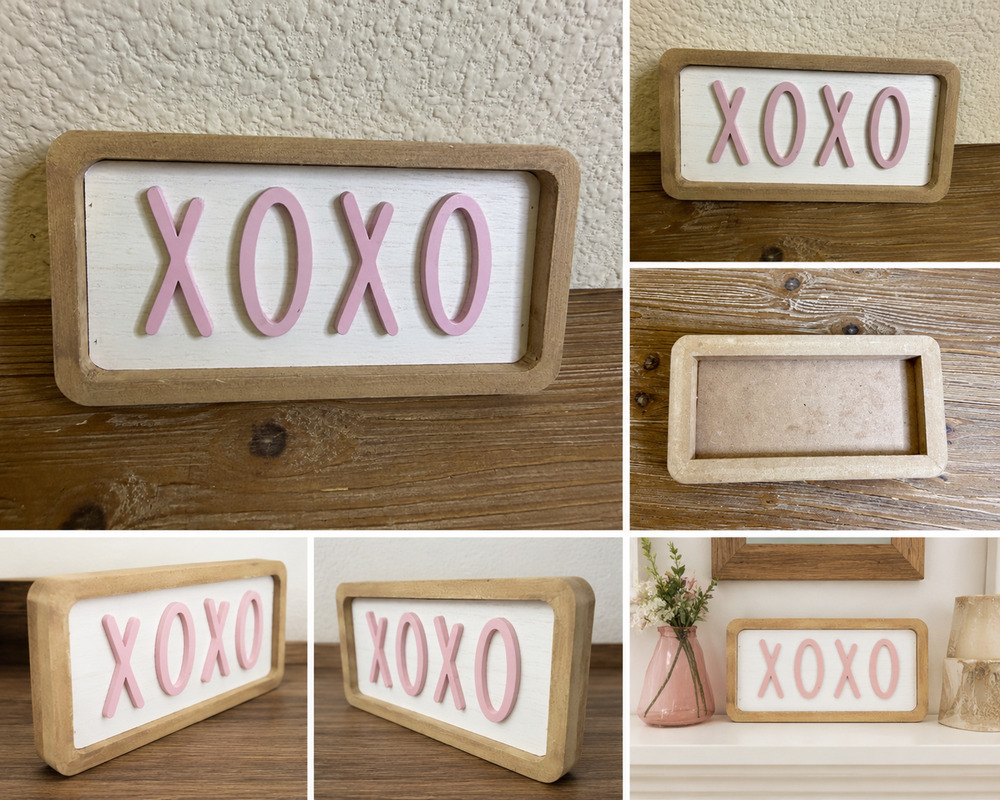 Rustic Pink “XOXO” Wooden Shelf Sitter Decor Sign